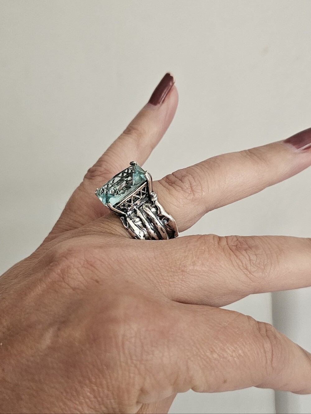 Silpada Retired Sterling Silver Aqua Blue Statement Ring Size 7 - Picture 6 of 7